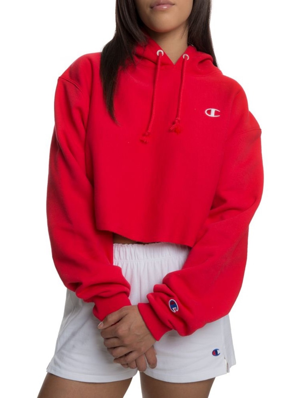 Champion Women’s Red Cropped Hoodie with Logo